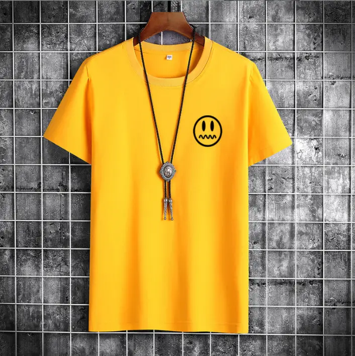 Men Light Blue T-Shirt with Smiley Print Cotton Loose Fit - Image 3