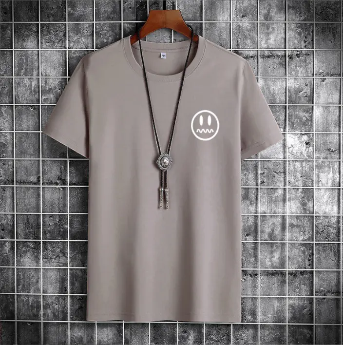 Men Light Blue T-Shirt with Smiley Print Cotton Loose Fit - Image 6