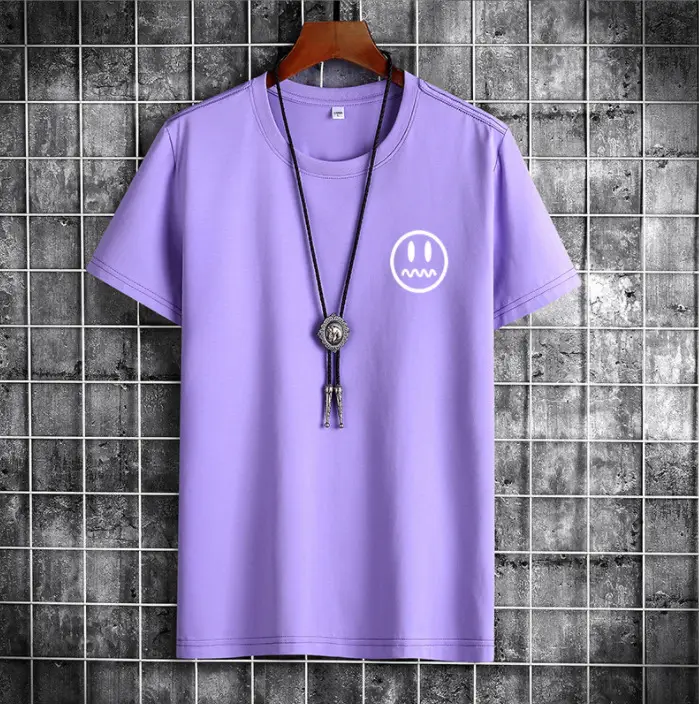 Men Light Blue T-Shirt with Smiley Print Cotton Loose Fit - Image 8