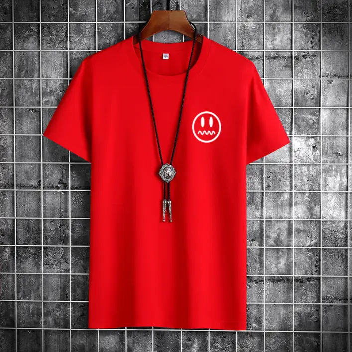 Men Light Blue T-Shirt with Smiley Print Cotton Loose Fit - Image 9