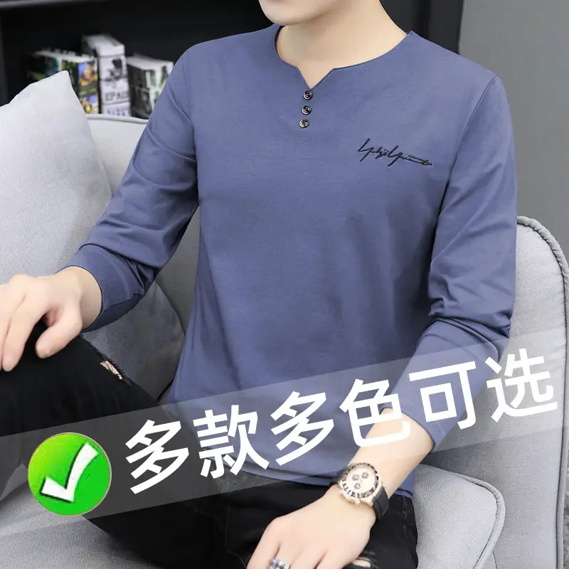 Men V-Neck Long Sleeve T-Shirt Black 2023 - Image 20