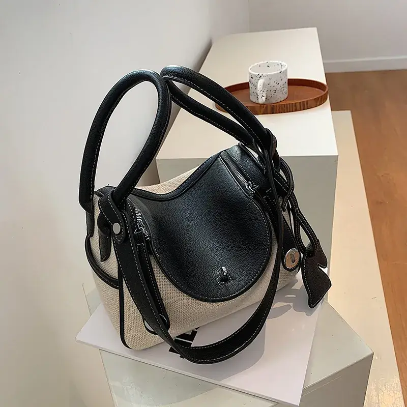 Women's Large Capacity Shoulder Bag Blue Beige - Image 5