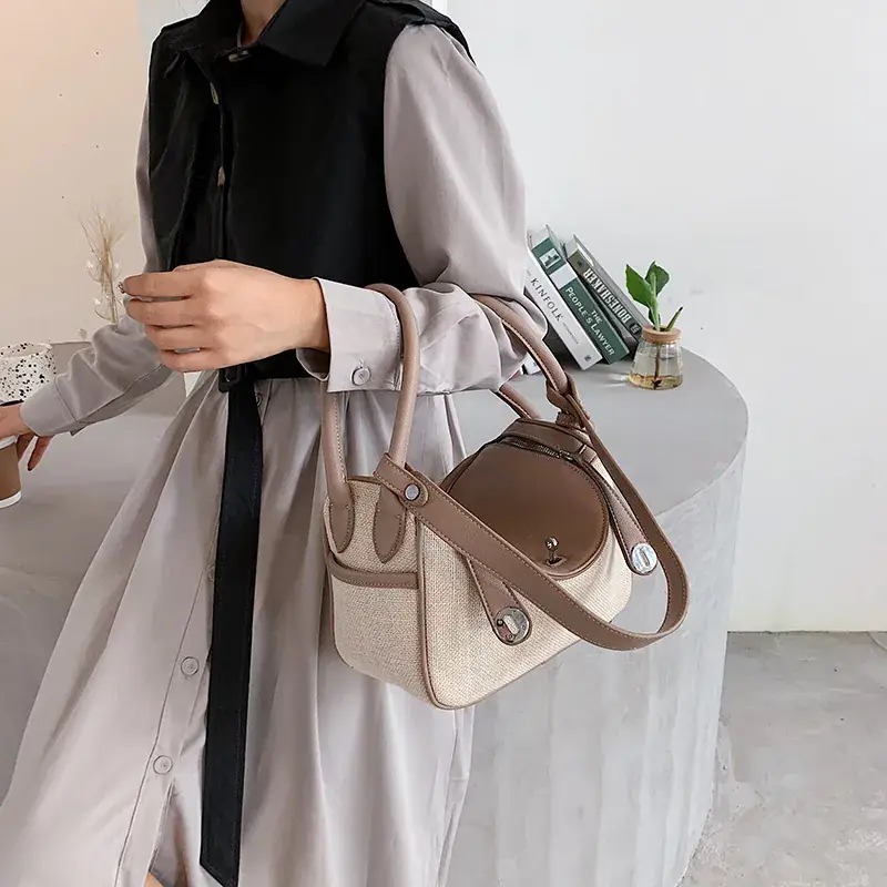 Women's Large Capacity Shoulder Bag Blue Beige - Image 6
