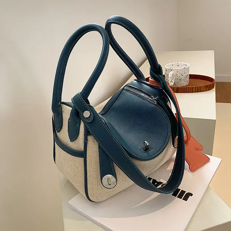 Women's Large Capacity Shoulder Bag Blue Beige - Image 2