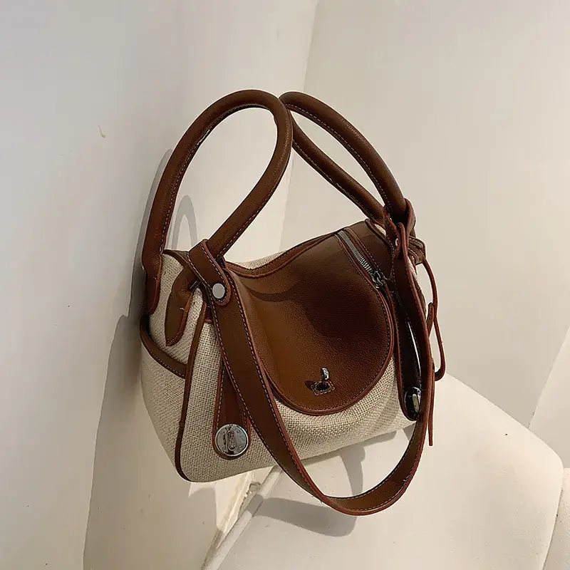 Women's Large Capacity Shoulder Bag Blue Beige - Image 4