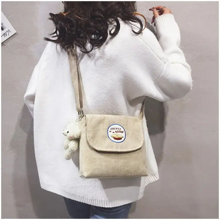 2020 Autumn New Japanese Antique Cute Student Corduroy Shoulder Bag - Image 4