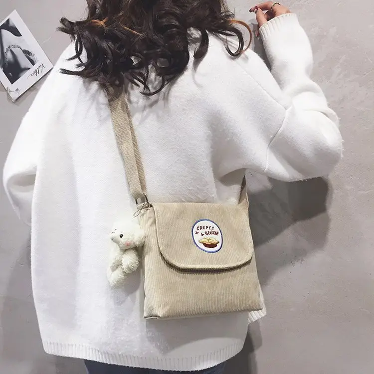 2020 Autumn New Japanese Antique Cute Student Corduroy Shoulder Bag — feature 6