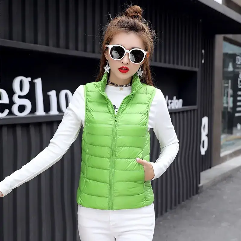 Women Orange Puffer Vest Waistcoat Large Size - Image 12