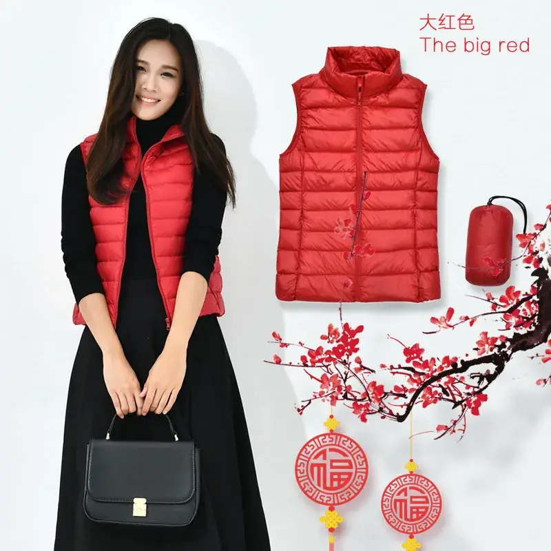 Women Orange Puffer Vest Waistcoat Large Size — feature 2
