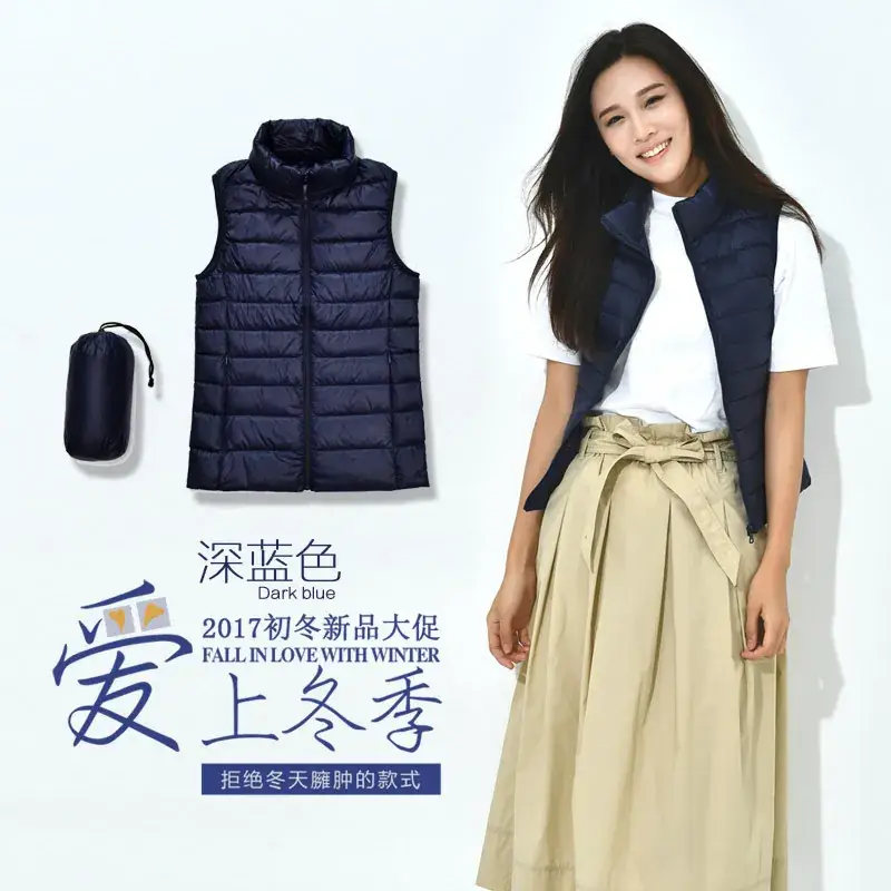 Women Orange Puffer Vest Waistcoat Large Size - Image 10