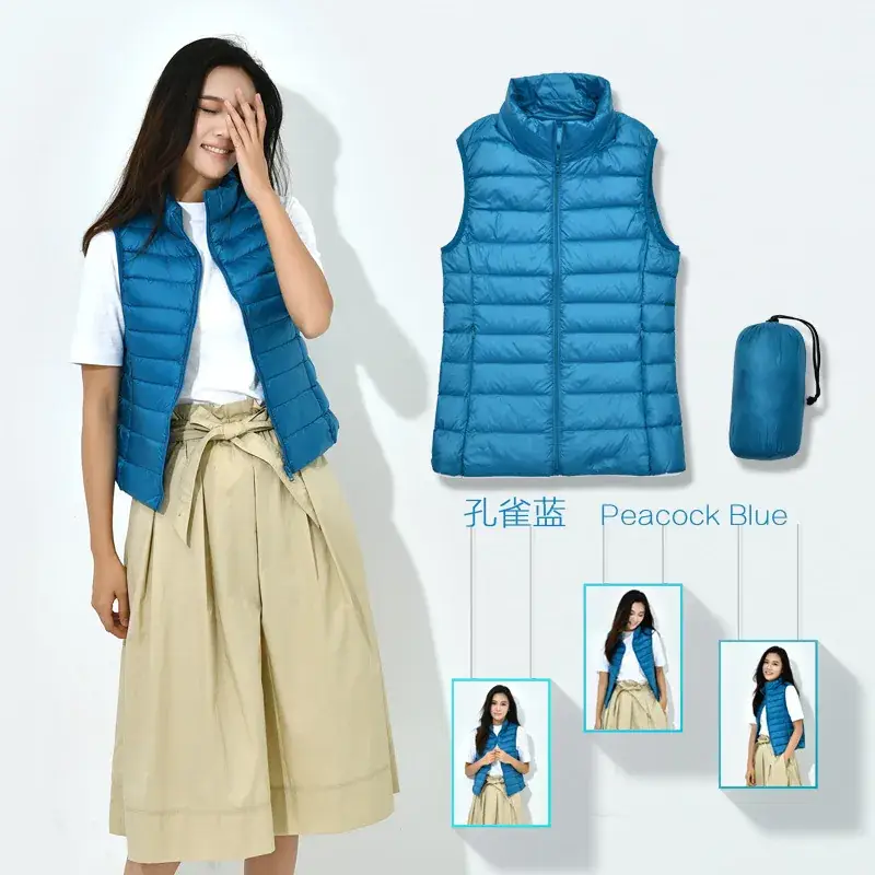 Women Orange Puffer Vest Waistcoat Large Size - Image 11