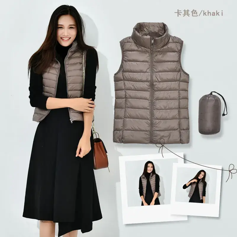 Women Orange Puffer Vest Waistcoat Large Size - Image 2