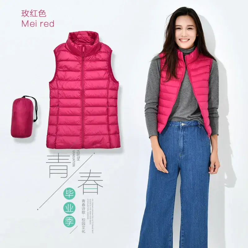 Women Orange Puffer Vest Waistcoat Large Size - Image 3