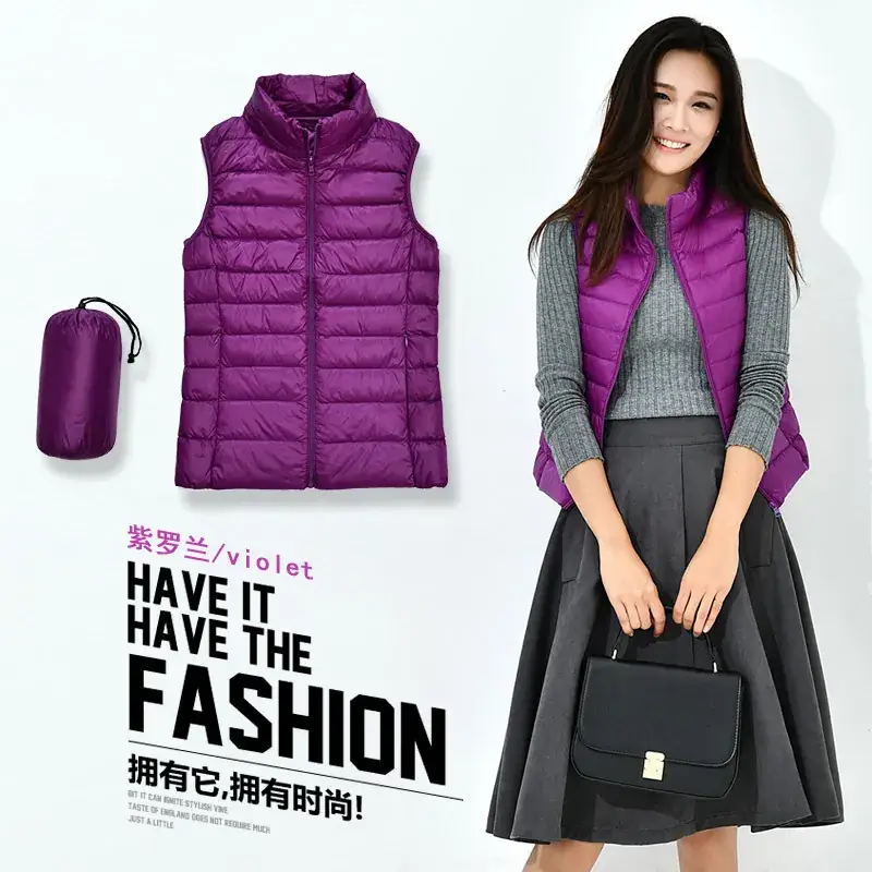 Women Orange Puffer Vest Waistcoat Large Size - Image 4
