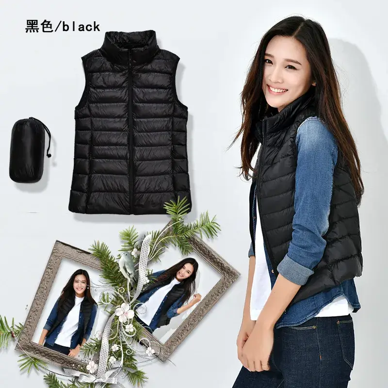 Women Orange Puffer Vest Waistcoat Large Size - Image 5