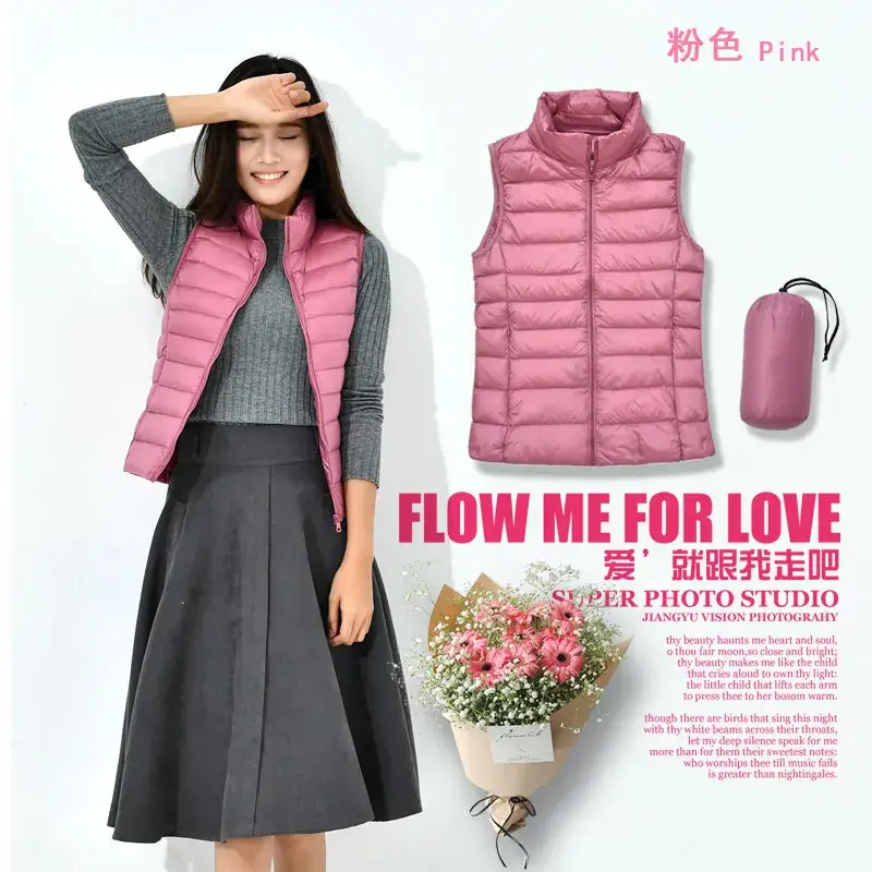 Women Orange Puffer Vest Waistcoat Large Size - Image 6