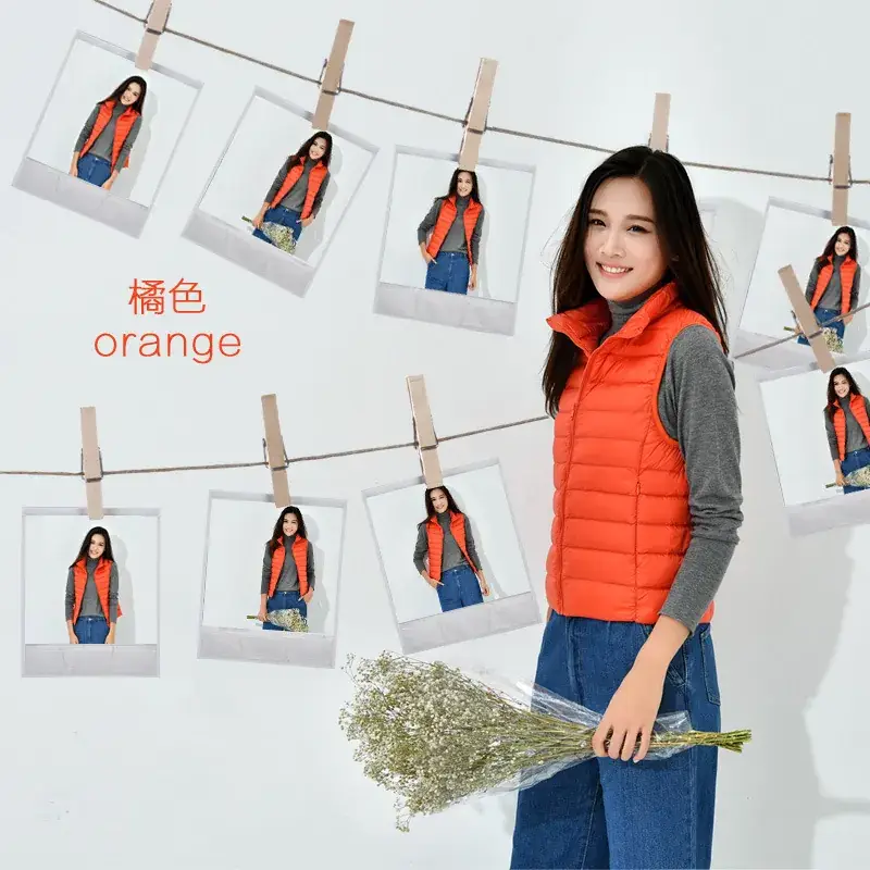 Women Orange Puffer Vest Waistcoat Large Size - Image 7