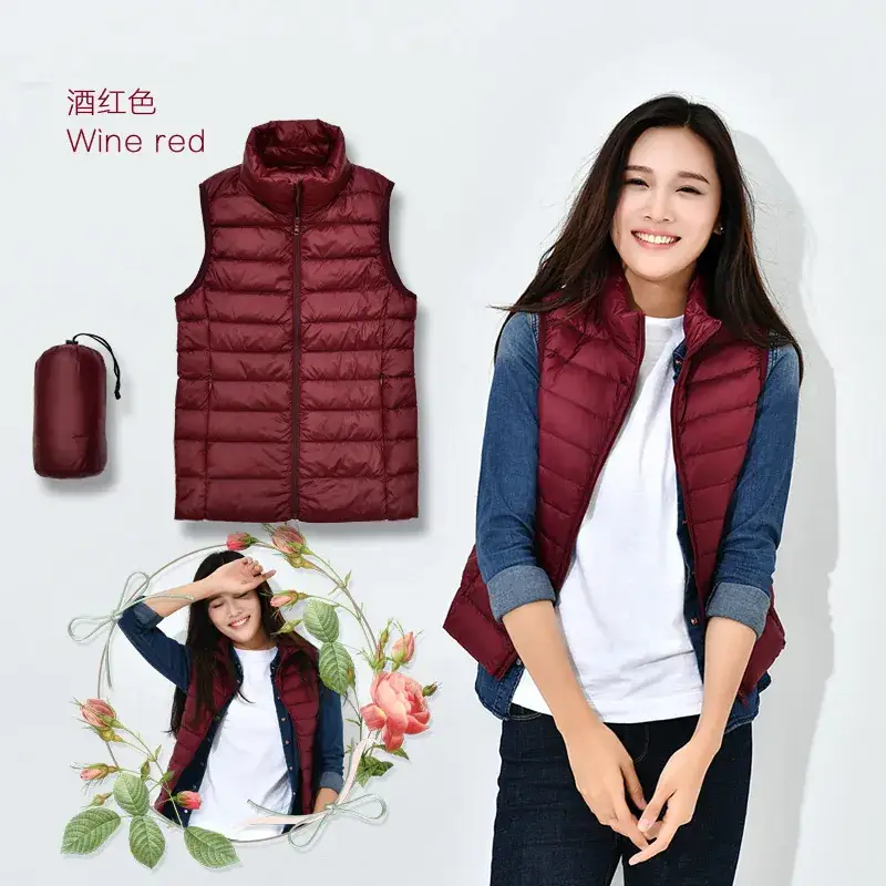 Women Orange Puffer Vest Waistcoat Large Size - Image 8