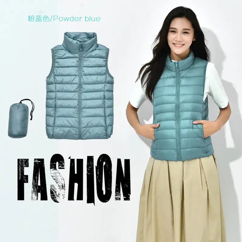 Women Orange Puffer Vest Waistcoat Large Size - Image 9