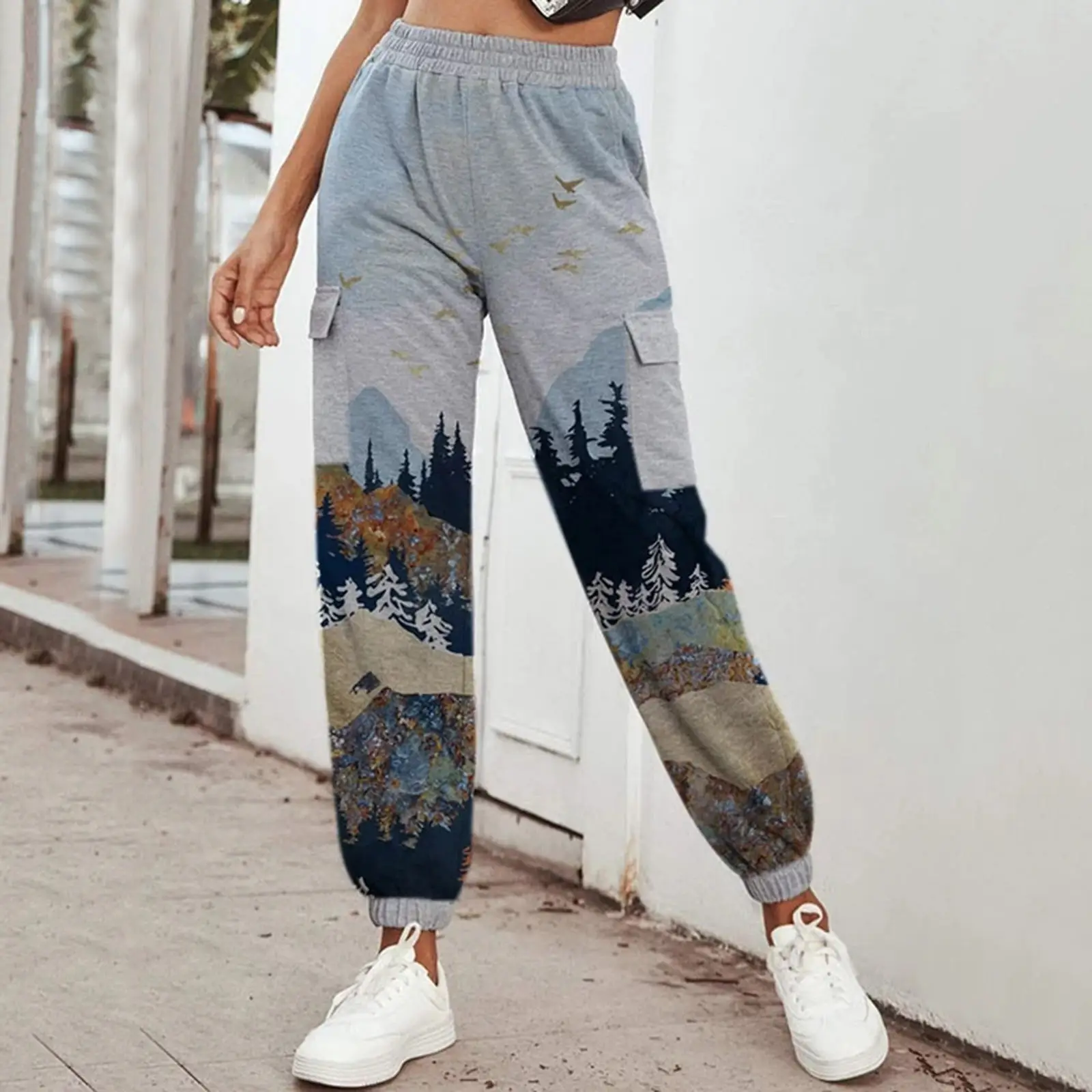 Digital Printed Multi Color Casual Pants for Women