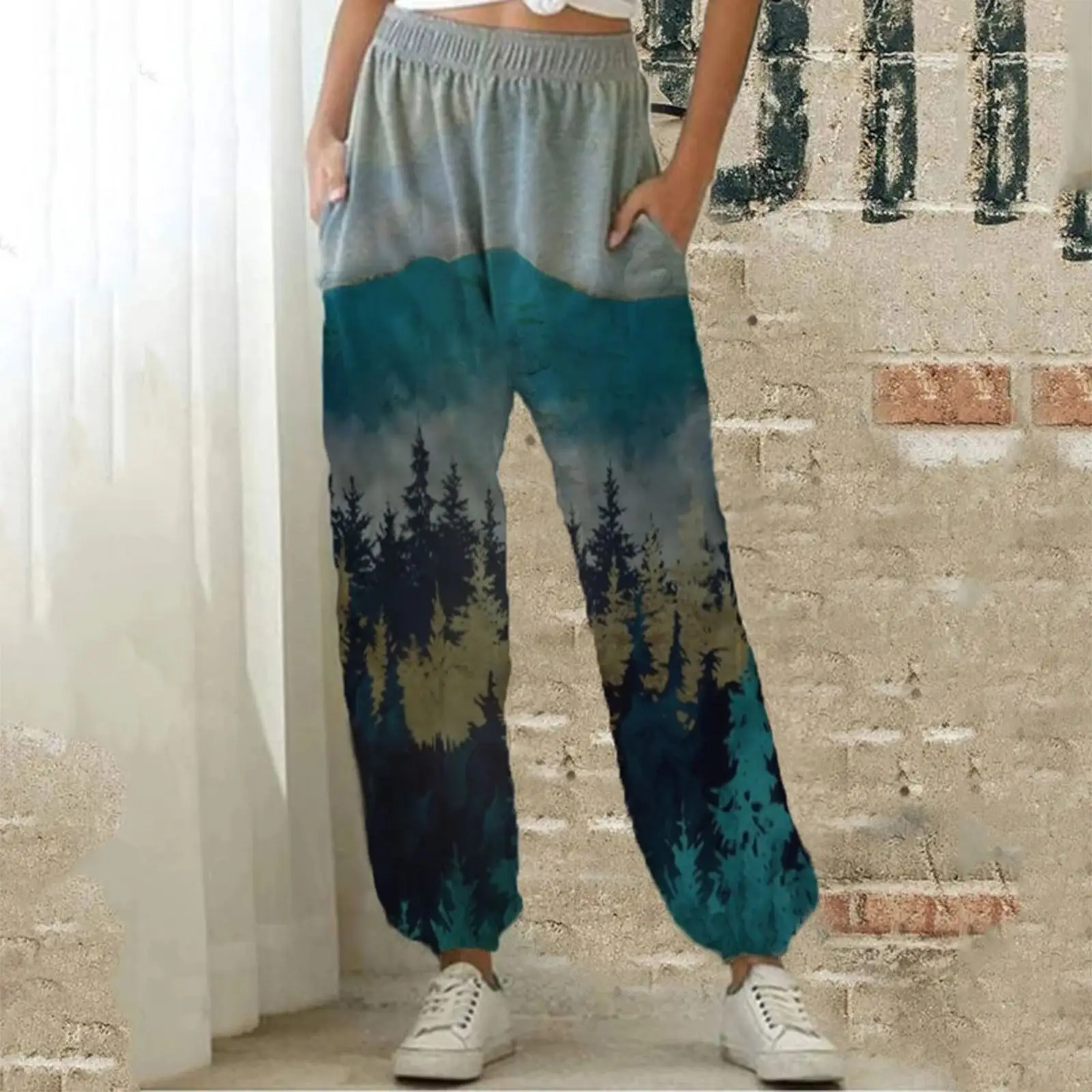 Digital Printed Multi Color Casual Pants for Women