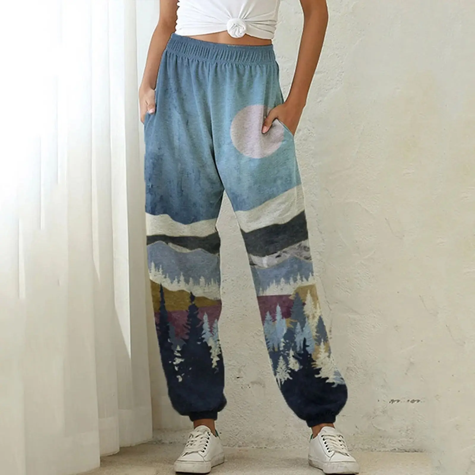 Digital Printed Multi Color Casual Pants for Women