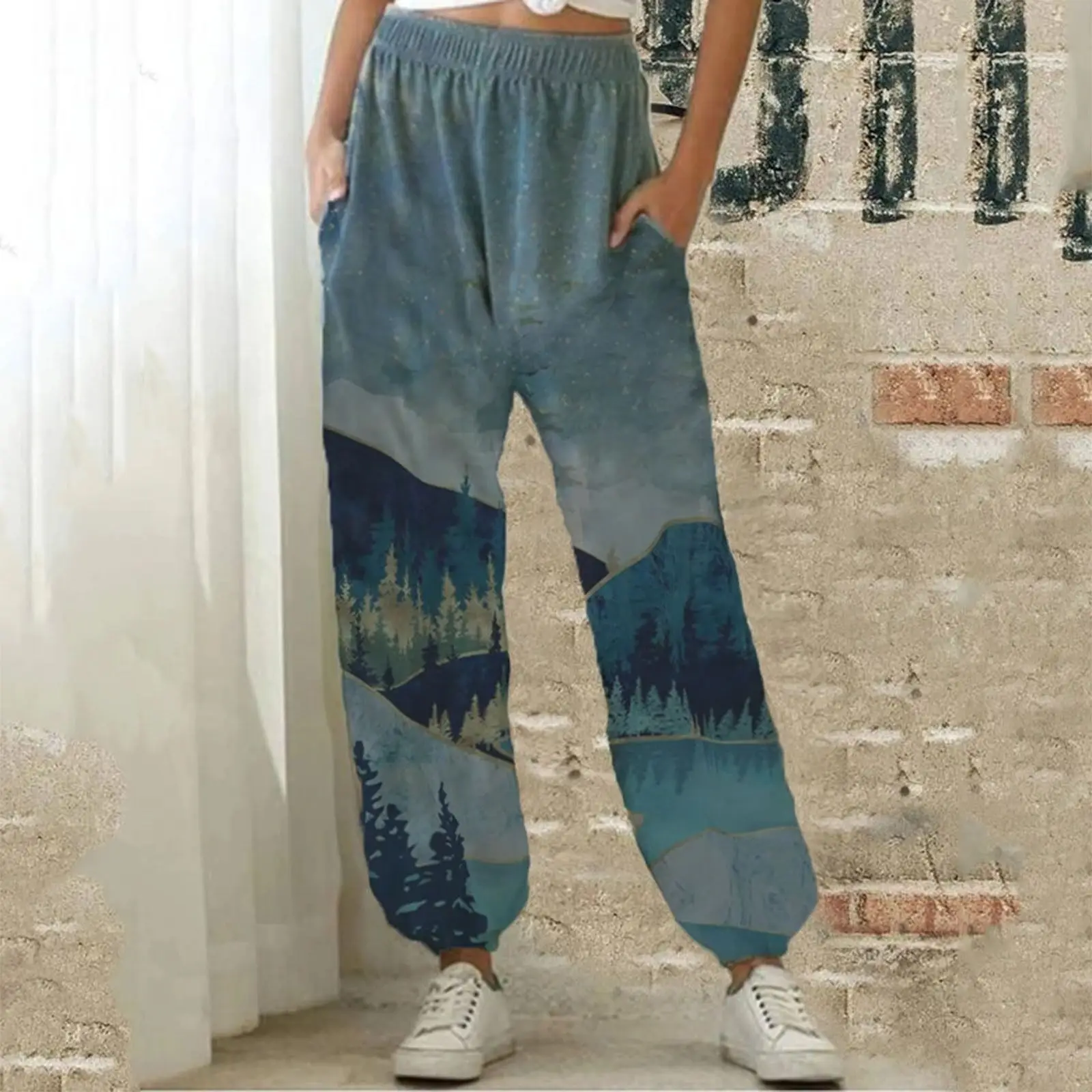 Digital Printed Multi Color Casual Pants for Women