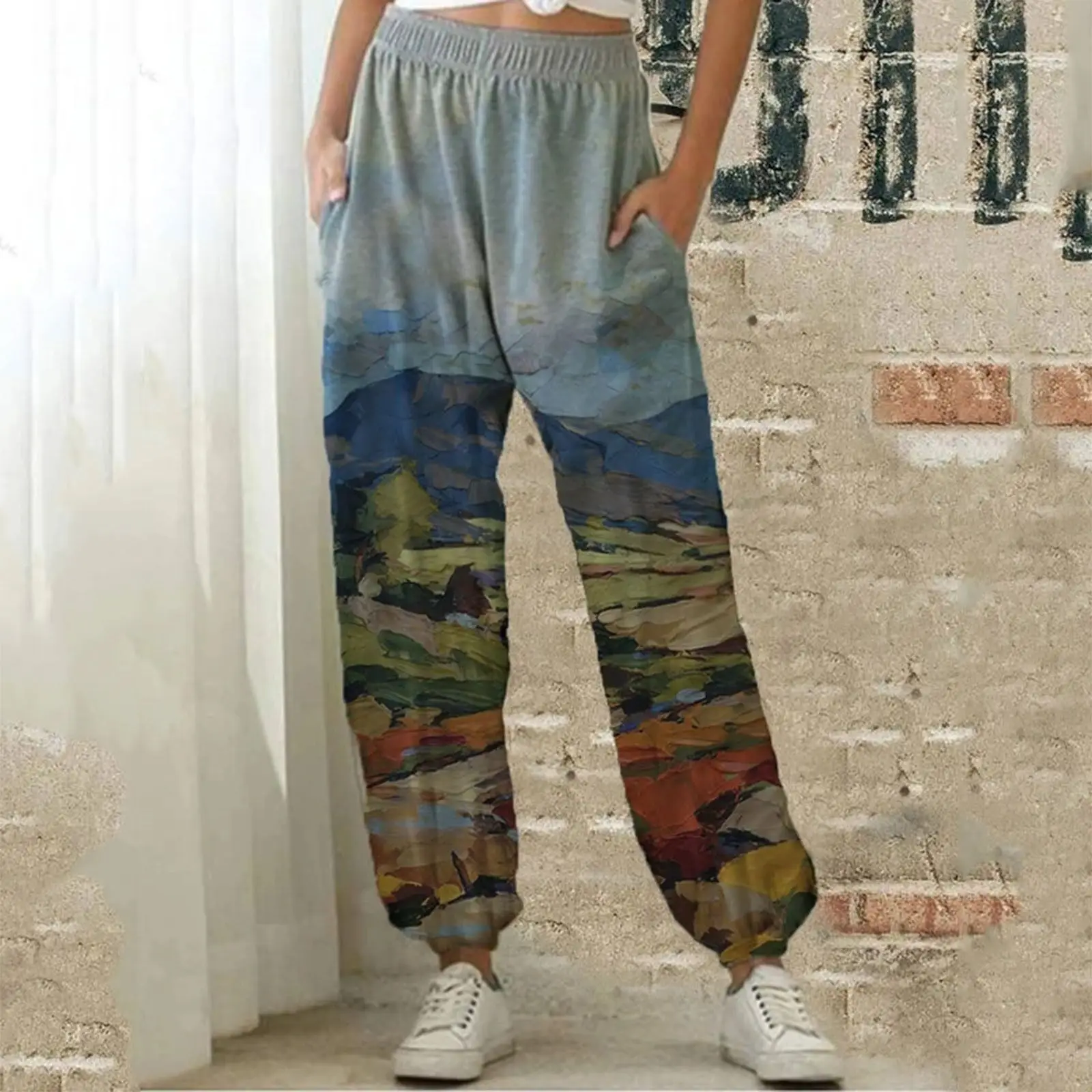 Digital Printed Multi Color Casual Pants for Women