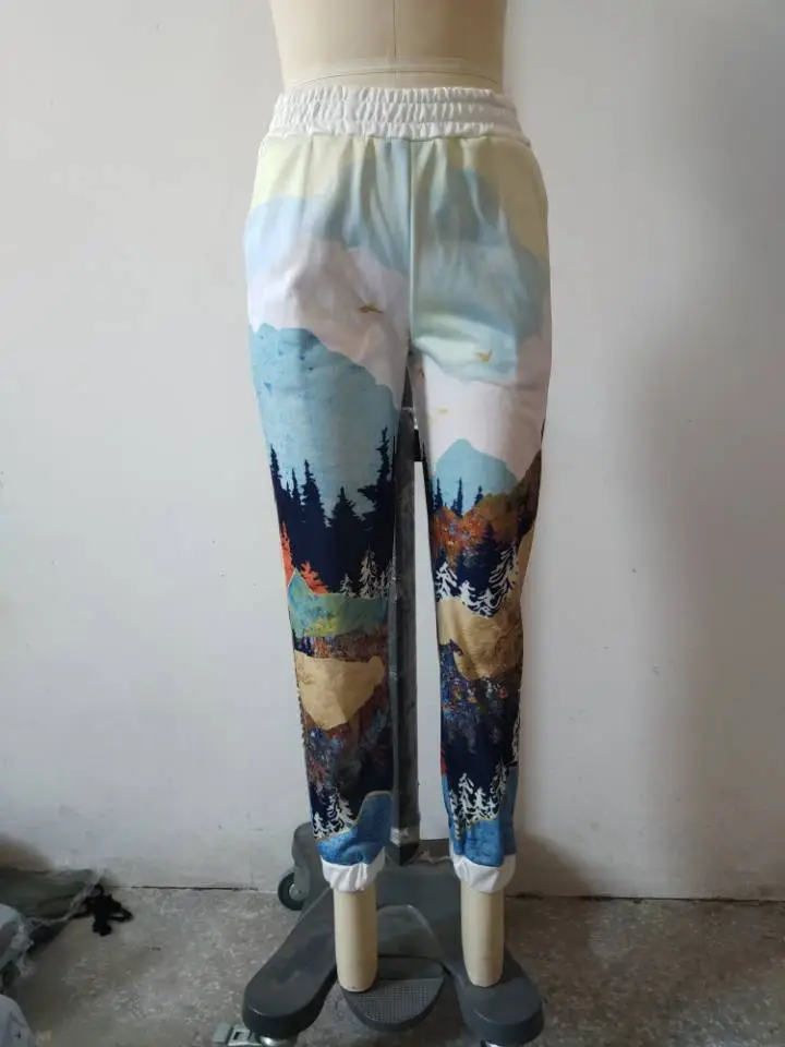 Digital Printed Multi Color Casual Pants for Women