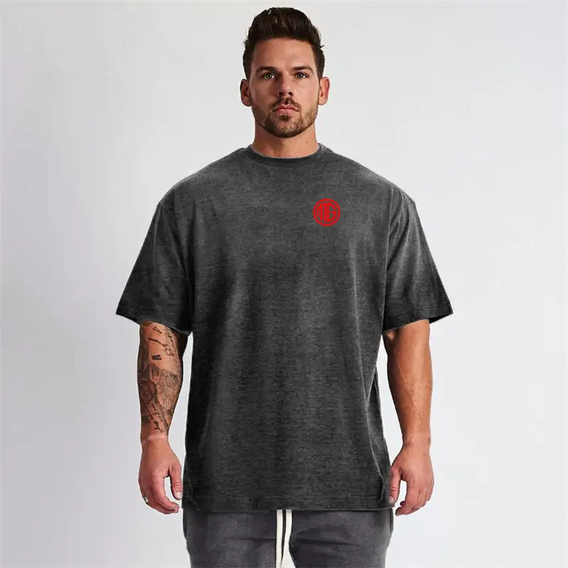 Men Grey Red Logo Short Sleeve T-Shirt - Image 7