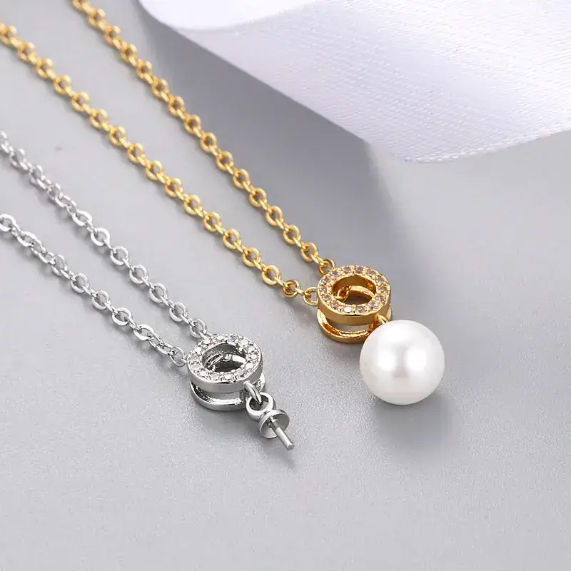 Korean Style Pearl Necklace with Zircon Drop