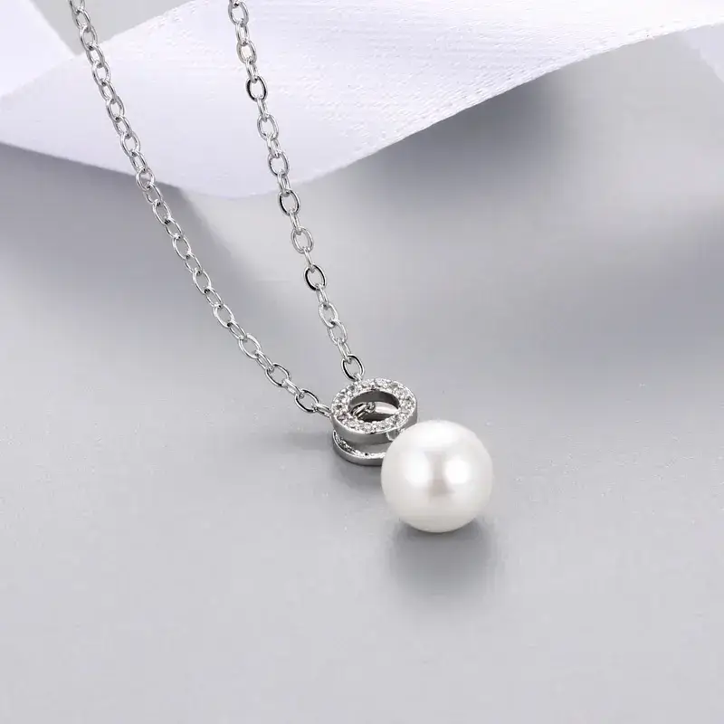 Korean Style Pearl Necklace with Zircon Drop