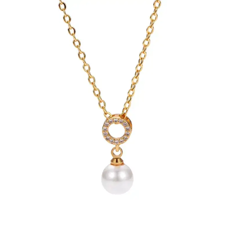 Korean Style Pearl Necklace with Zircon Drop