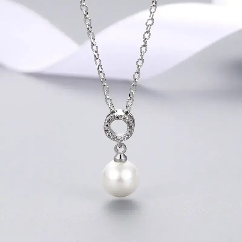 Korean Style Pearl Necklace with Zircon Drop