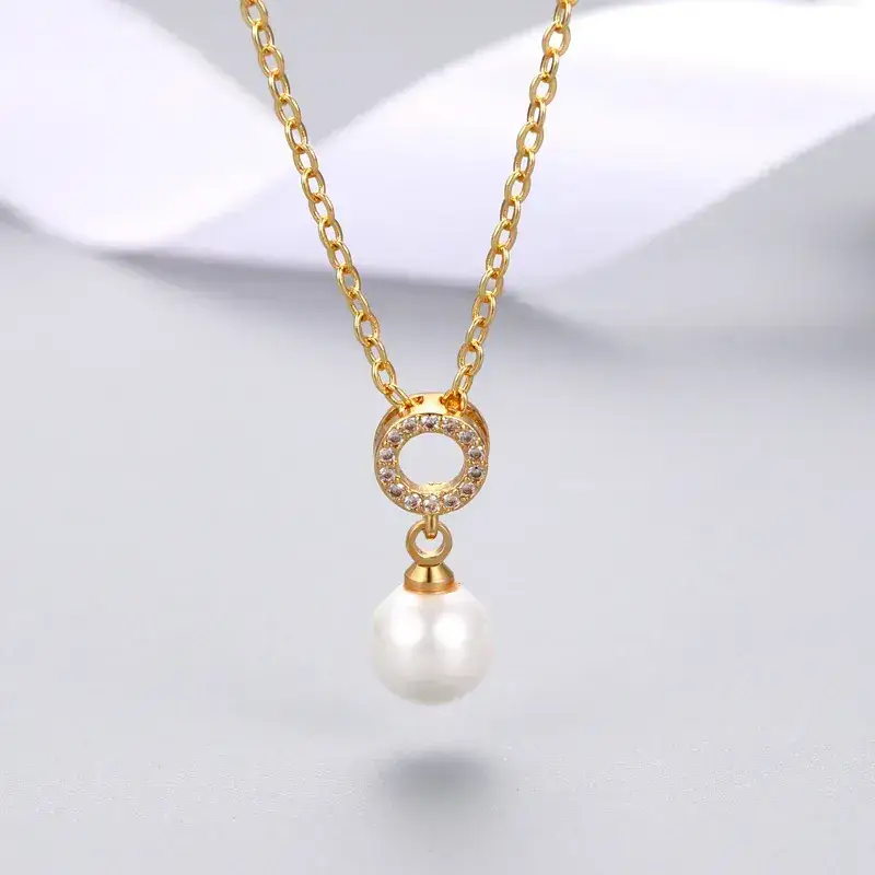 Korean Style Pearl Necklace with Zircon Drop