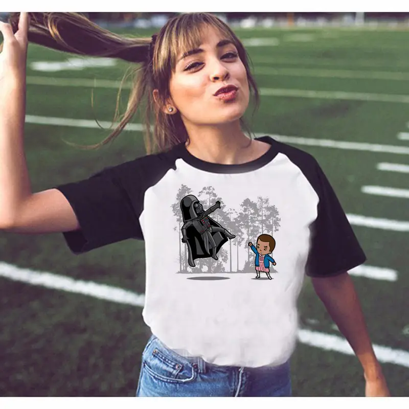 Stranger Things Off-Shoulder T-Shirt White Black Graphic Print - Image 13