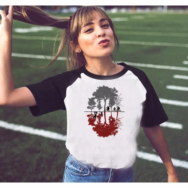 Stranger Things Off-Shoulder T-Shirt White Black Graphic Print - Image 15