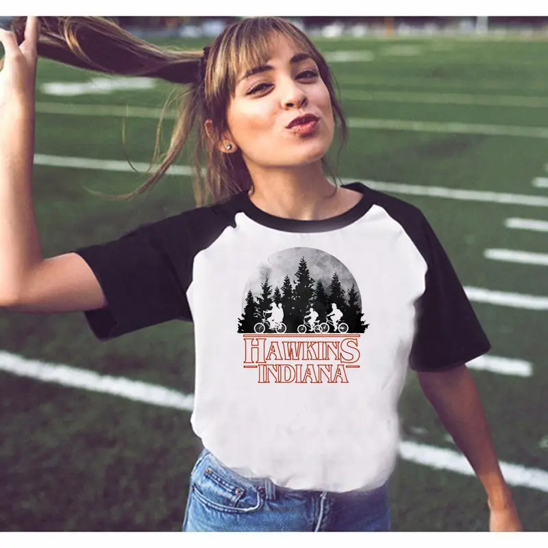 Stranger Things Off-Shoulder T-Shirt White Black Graphic Print - Image 25
