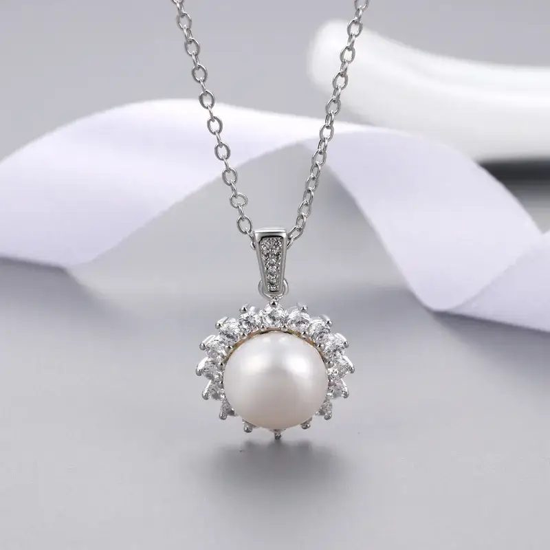 Freshwater Pearl Pendant with Zircon for Women - Image 7
