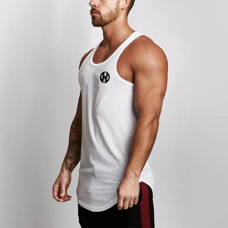 Men Black Sleeveless Gym Vest Mesh Quick Dry - Image 7
