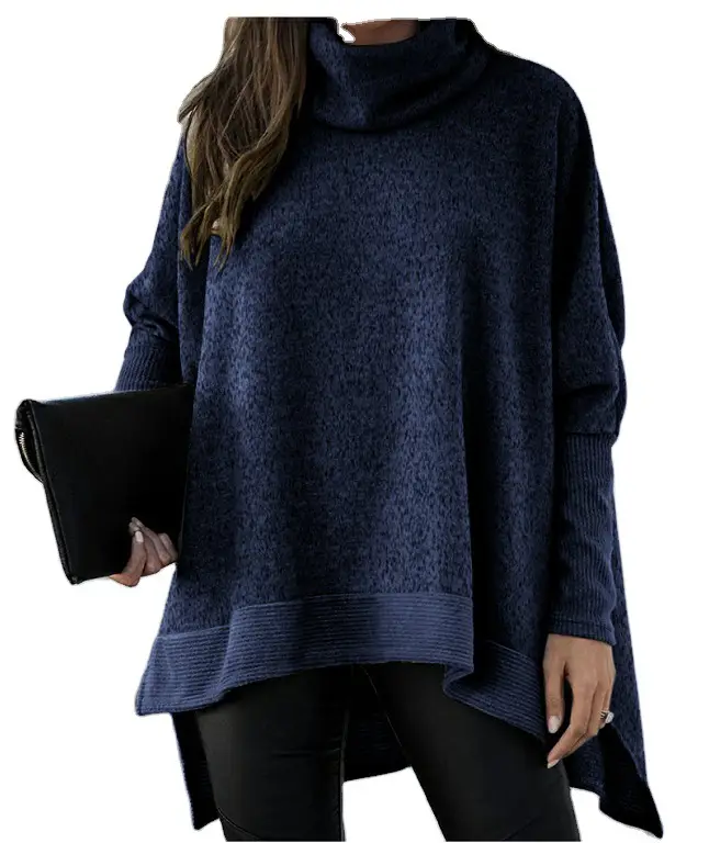 Women Turtleneck Sweater Beige Loose Fit Crossbody - Image 9