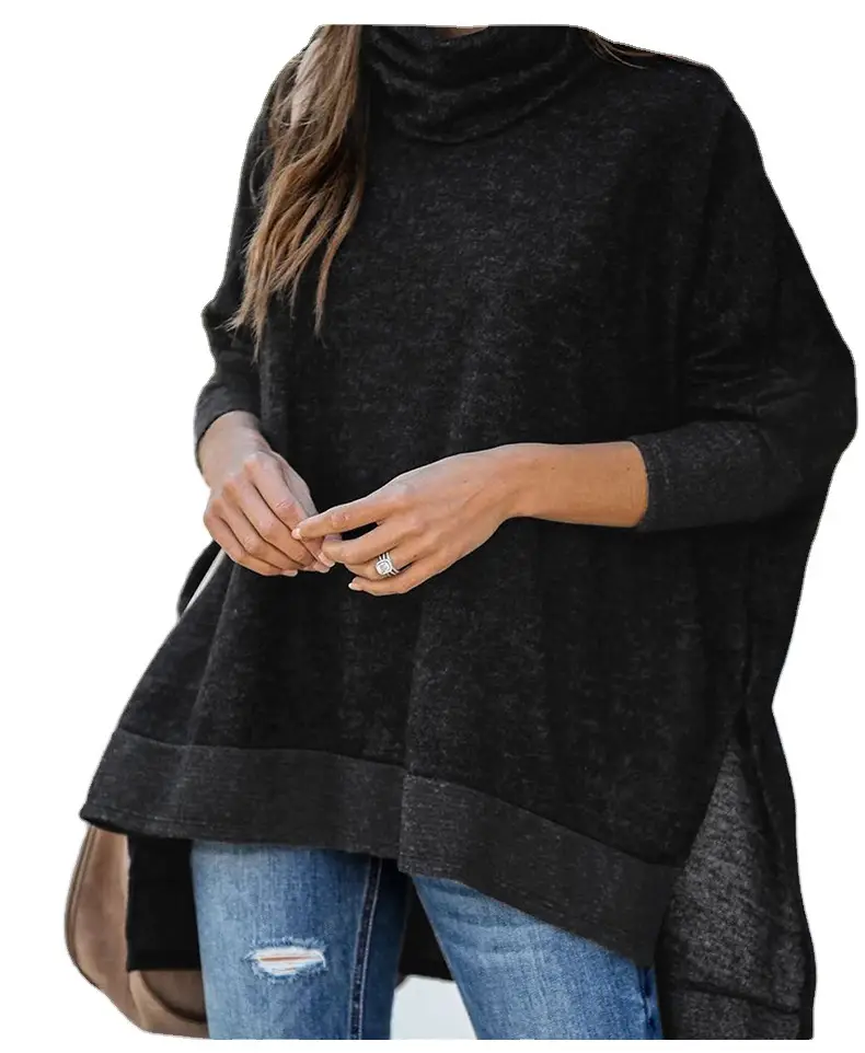 Women Turtleneck Sweater Beige Loose Fit Crossbody - Image 10