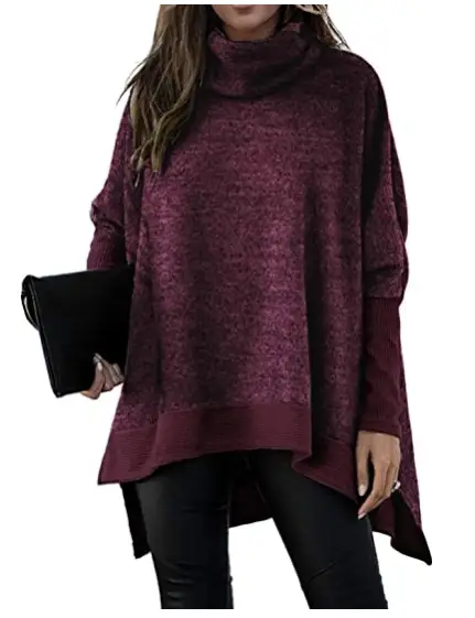 Women Turtleneck Sweater Beige Loose Fit Crossbody - Image 5