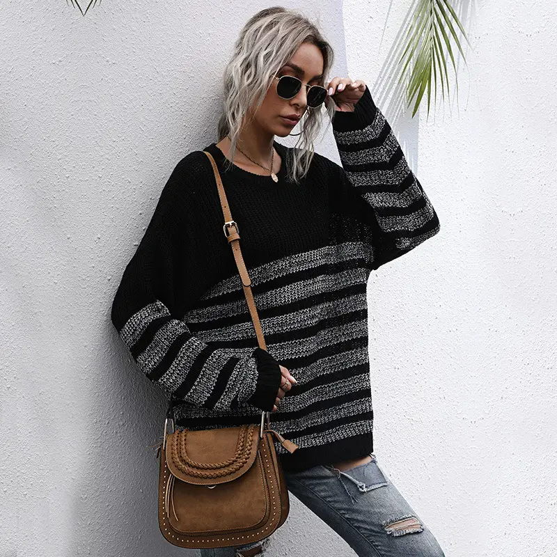Bai Fen Zhi Yi Green Striped Knit Sweater Long Sleeve - Image 5
