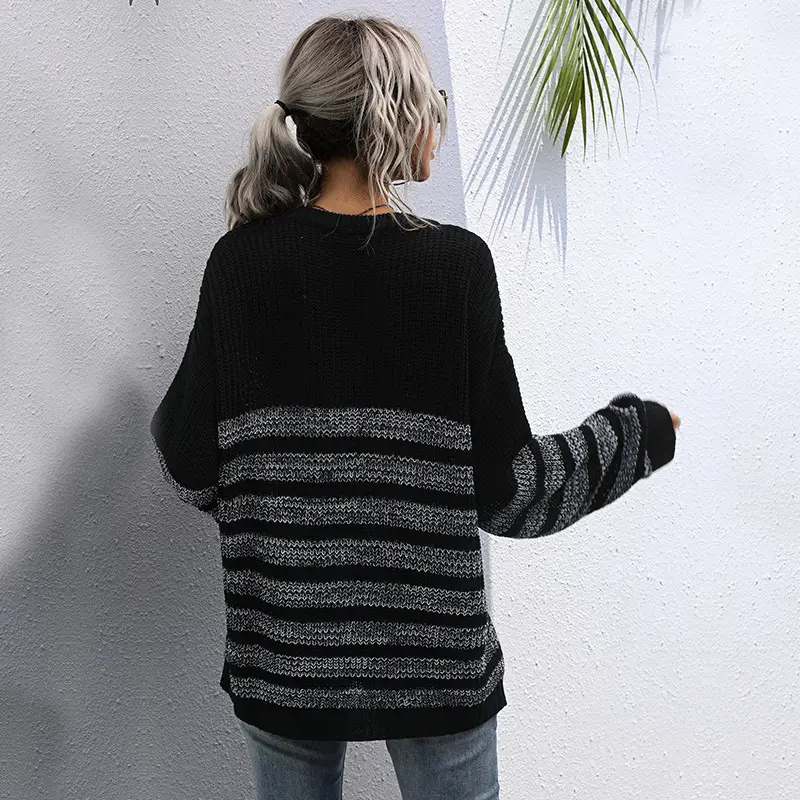 Bai Fen Zhi Yi Green Striped Knit Sweater Long Sleeve - Image 6