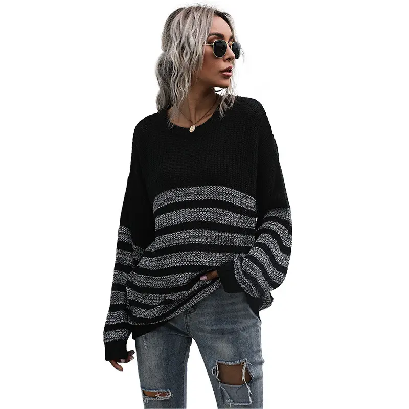 Bai Fen Zhi Yi Green Striped Knit Sweater Long Sleeve - Image 7