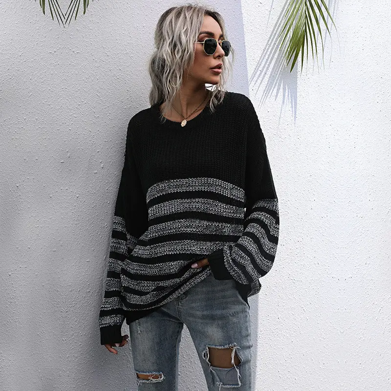 Bai Fen Zhi Yi Green Striped Knit Sweater Long Sleeve - Image 2