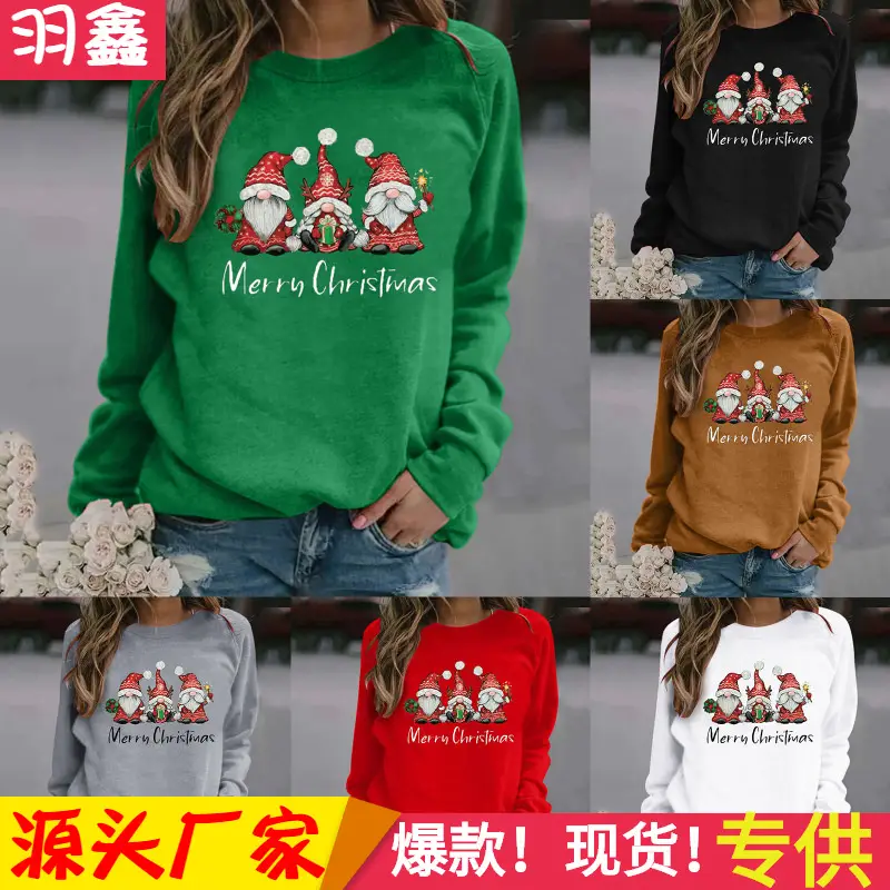 Women Christmas Print Long Sleeve Sweatshirt Grey - Image 7