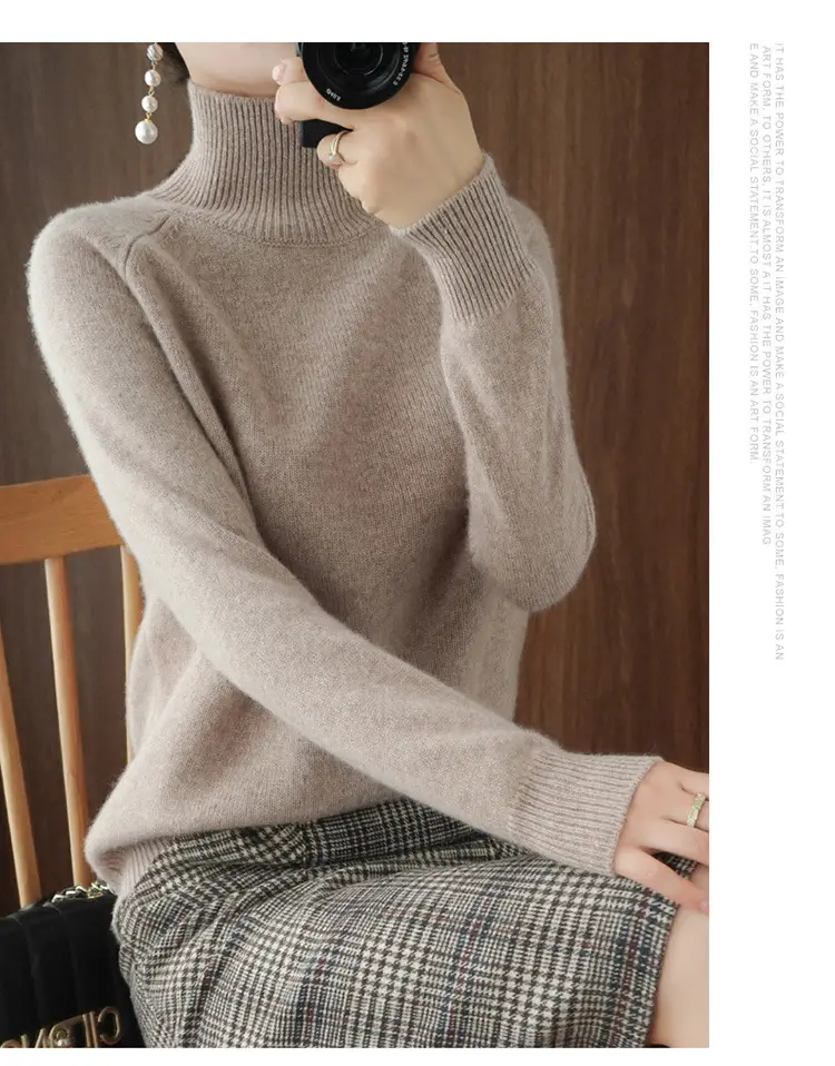 Women's White Knit Turtleneck Sweater Large Winter Wear — feature 22