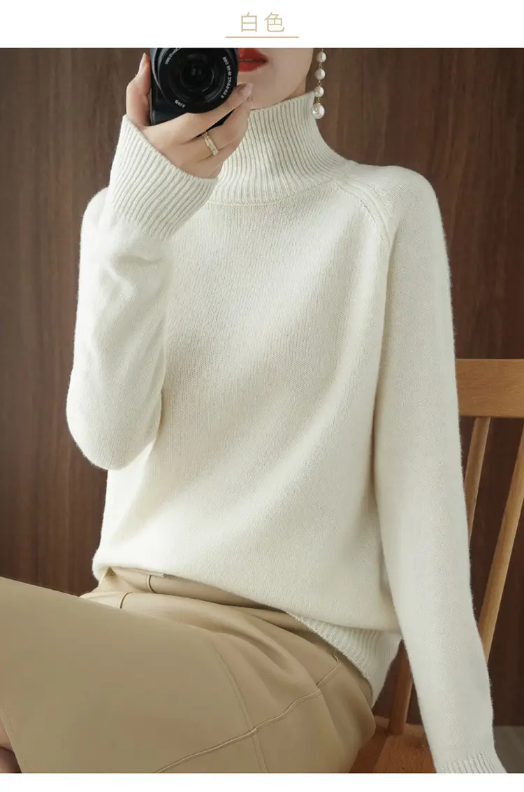 Women's White Knit Turtleneck Sweater Large Winter Wear — feature 28